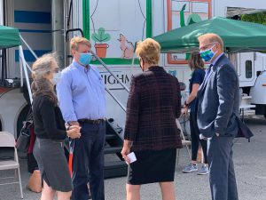 County Executive Rich Fitzgerald and Dr. Debra Bogen attended a ribbon cutting for Allegheny Health Network's new mobile COVID testing unit